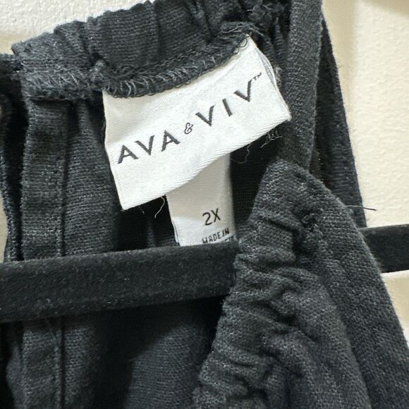 Ava & Viv Womens Midi Sheath Dress Size 2X Black Linen Sleeveless Classic LBD - Picture 8 of 14